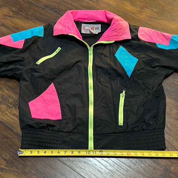 Vintage East West Colorful Ski Windbreaker Black Jacket with Neon Accents - Picture 6 of 15